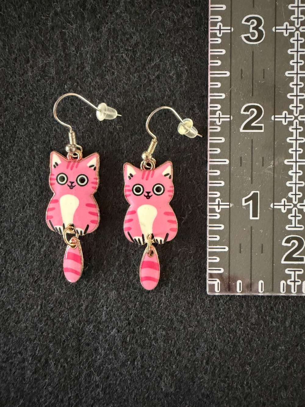Earrings Dangle Kitty Pink 2" long